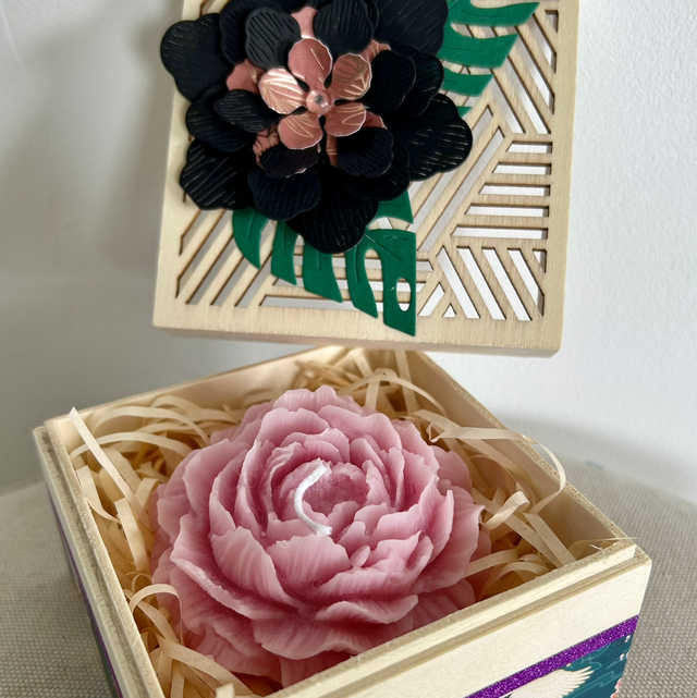 Boite Bois Carré + bougie