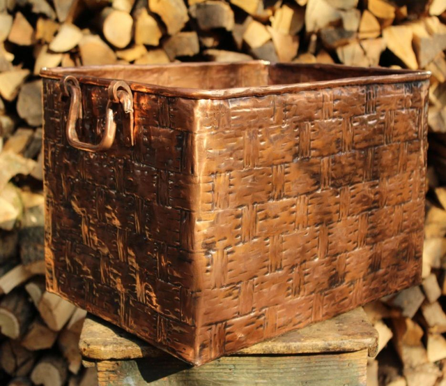 Copper Firewood Basket, Home Storage, Container, Organization, Handmade Crafts