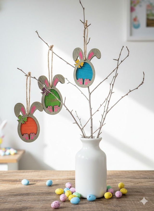 Petit Lapin Œuf en Bois à Personnaliser – Couleurs Rose, Bleu et Vert, Création Artisanale Sarthe