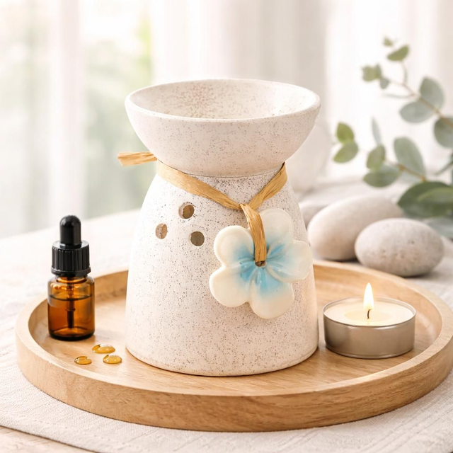 " Blue flowers" - Brûleur huile &amp; Fondant - Céramique 