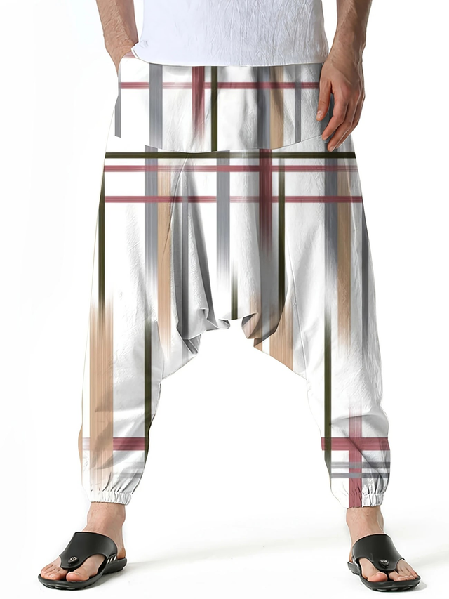Men's Casual Plaid Print Harem Pants