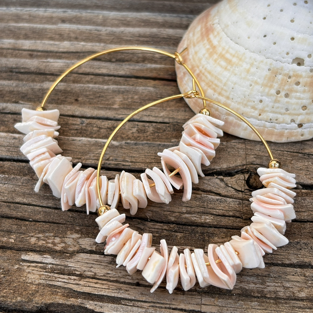 Créoles Coquillage Chips rose poudré