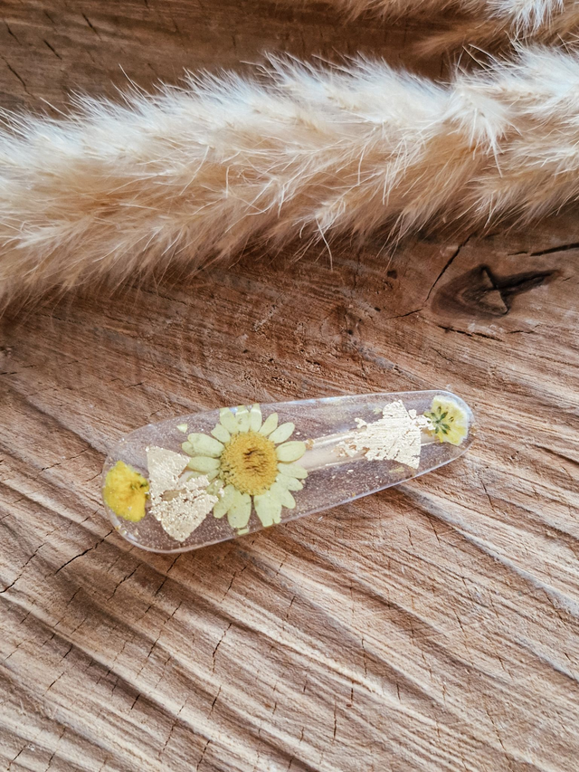 Barrette "Fleurs séchées" - Modèle jaune et doré