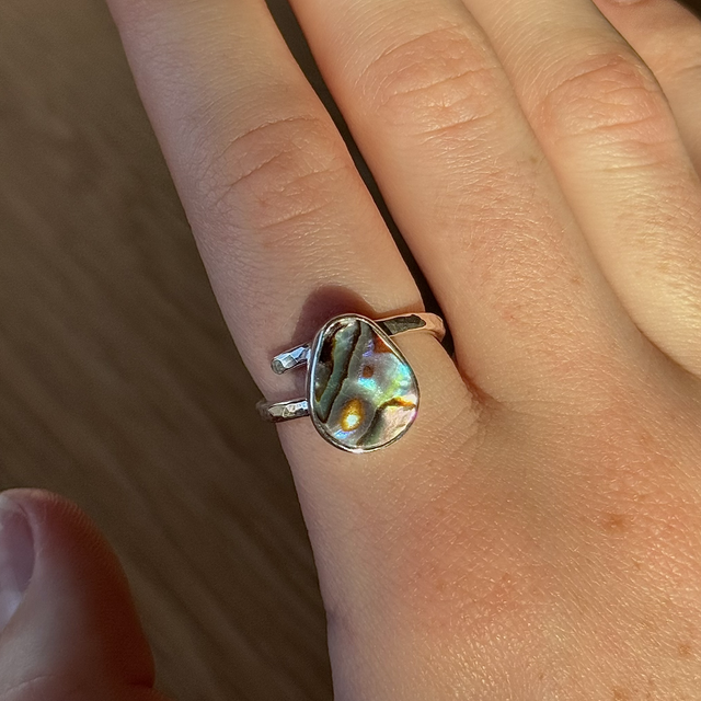 Hammered Swirl Abalone Ring