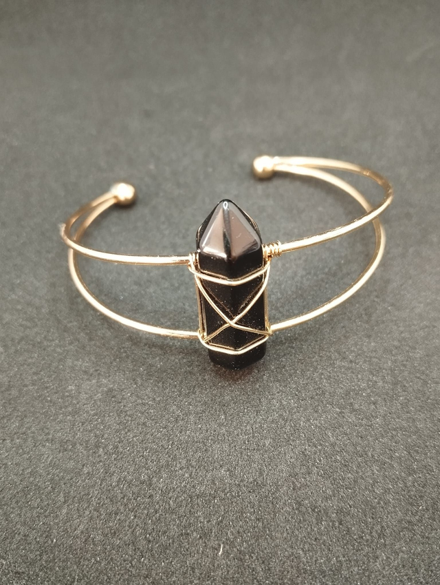 Bracelet métal doré et obsidienne