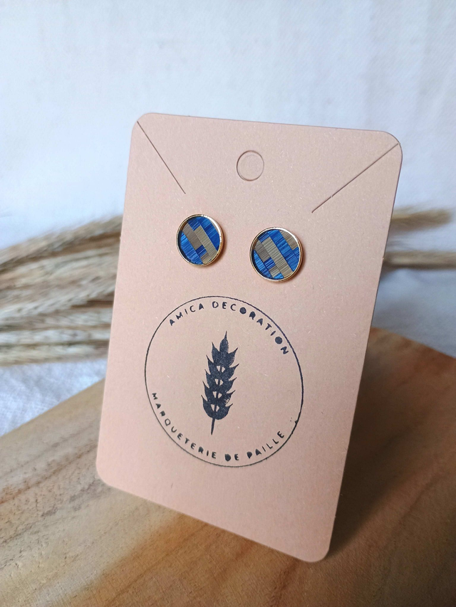 Boucles d'oreilles CLOUS Mosaïque Bleu marine/doré