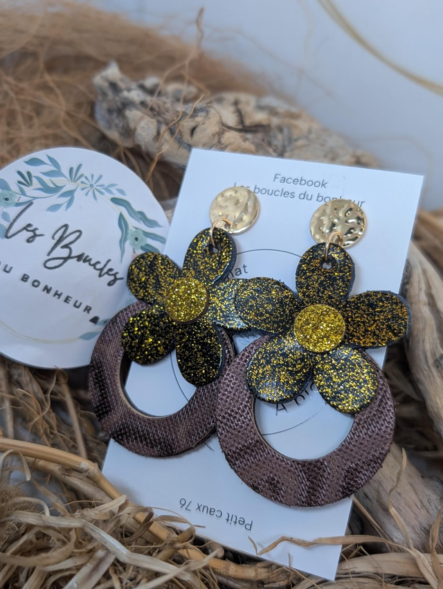 Boucles d&#039;oreilles baby Marguerite doré chocolat li014