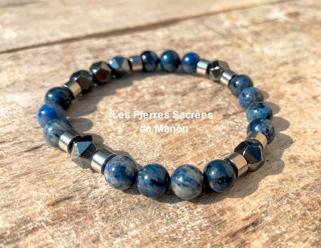 Bracelet Dumortiérite et Hématite - Perles de 8mm