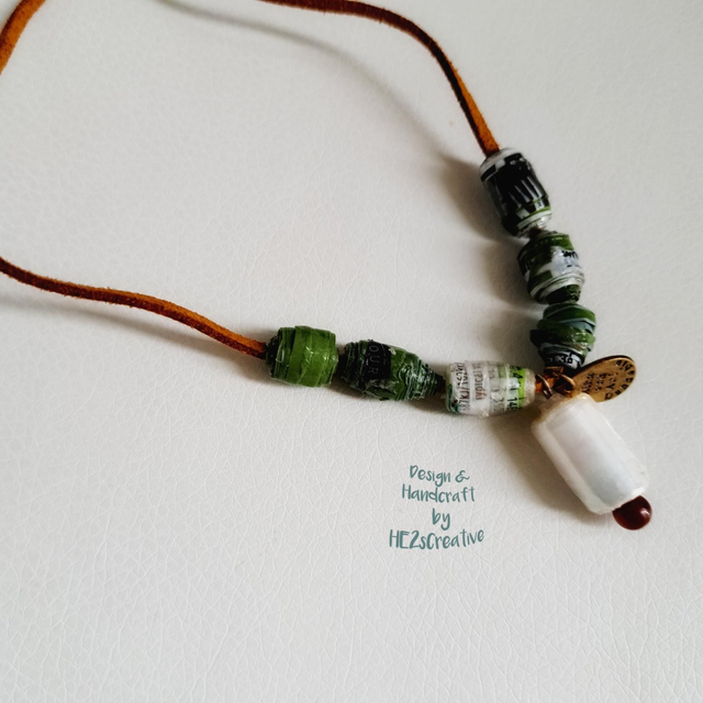 New Creation Adjustable Necklace ECO handmade from Plastic. Material: plastic, leather, vintage sign.