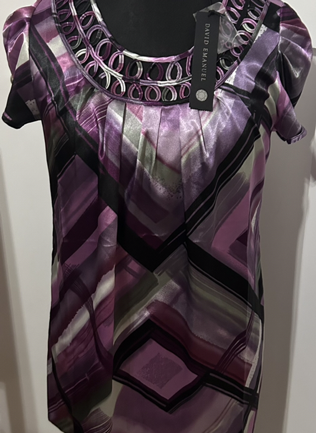 David Emanuel - Purple Satin Tunic Top - Size 12 - 491