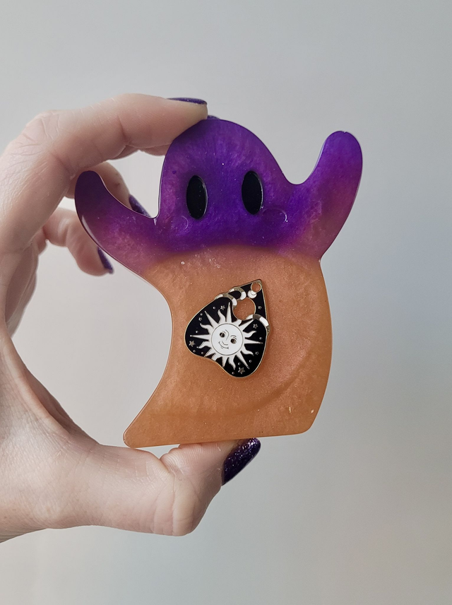 Ghost Ornament - Purple and Orange Sun Planchette
