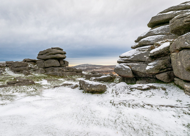 Winter Morning - Pew Tor, Dartmoor, Devon. A6 photographic greeting card. Blank inside for your own message. 