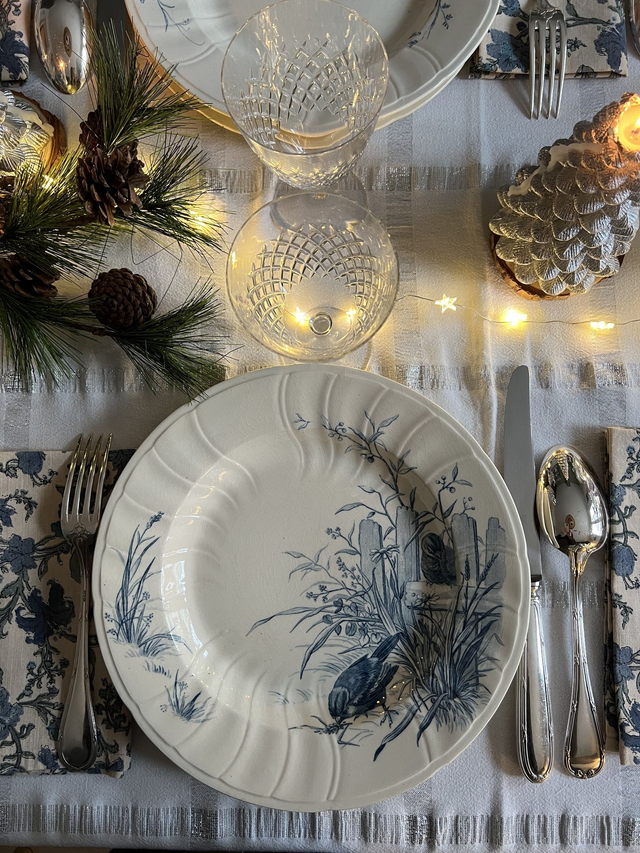 OISEAUX - Suite de 6 assiettes creuses aux Oiseaux par la manufacture française de Gien - Terre de Fer