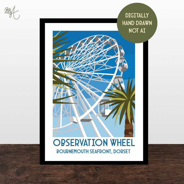 Bournemouth Wheel, Travel Poster Print - Vintage Style Dorset Wall Art