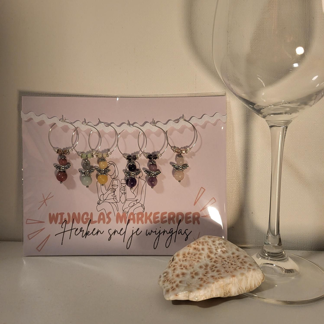 Wijnglas markeerder (set van 6) met beschermengel van edelstenen (13.001)
