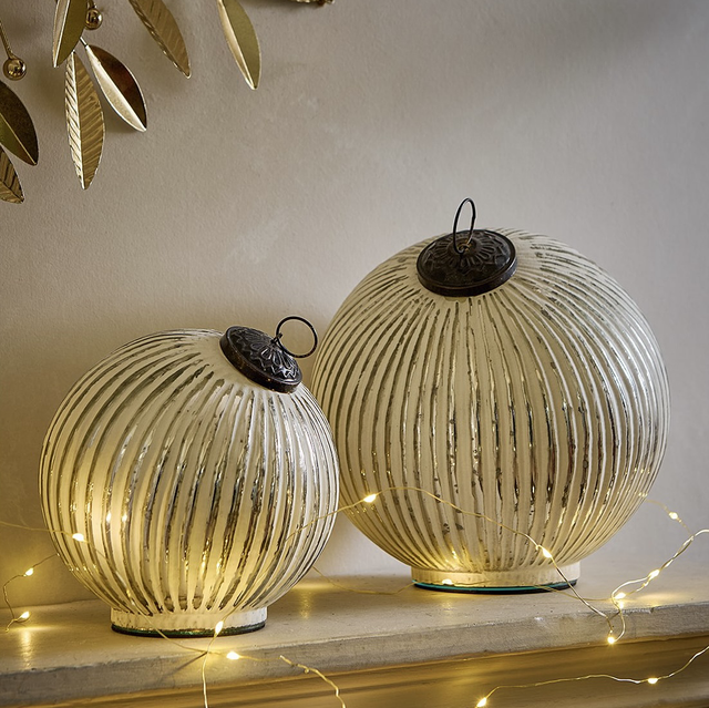 White &amp; Silver Large Glass Bauble - Set of 2 