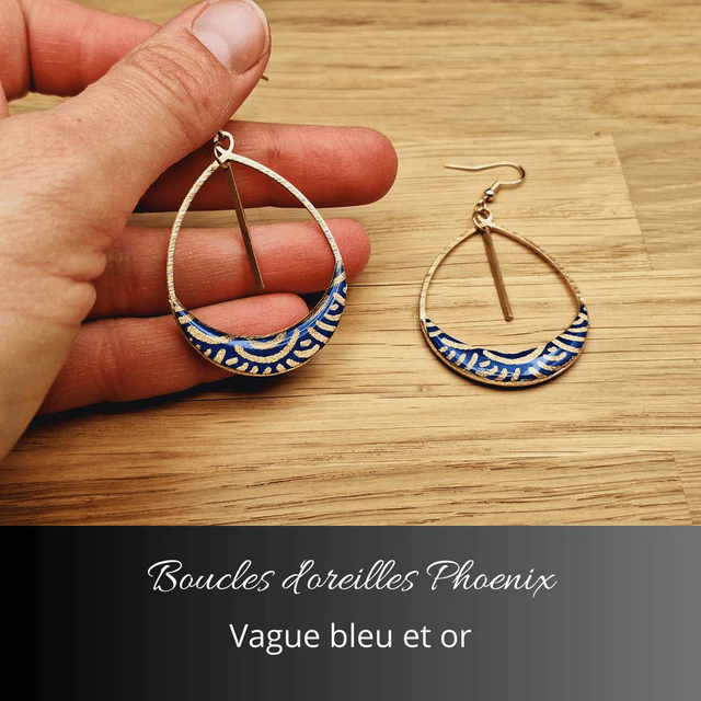 Boucles d&#039;oreilles Phoenix - Bleu, or