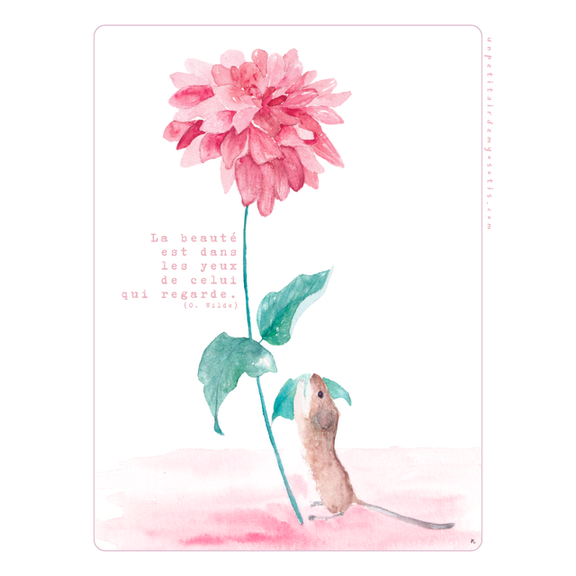 Carte-poème souris et dalhia