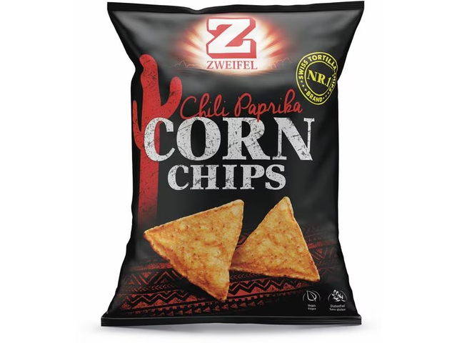 Zweifel Corn Chips Chilli Paprika 125g inkl. Dip 112g