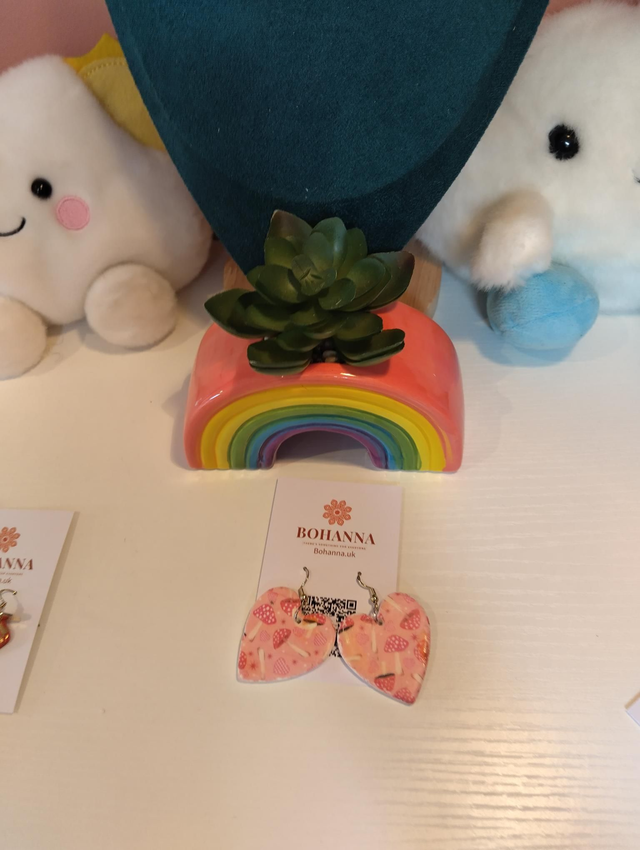  Handmade  Polymer clay Pink Mushroom Heart Earrings 🍄💖