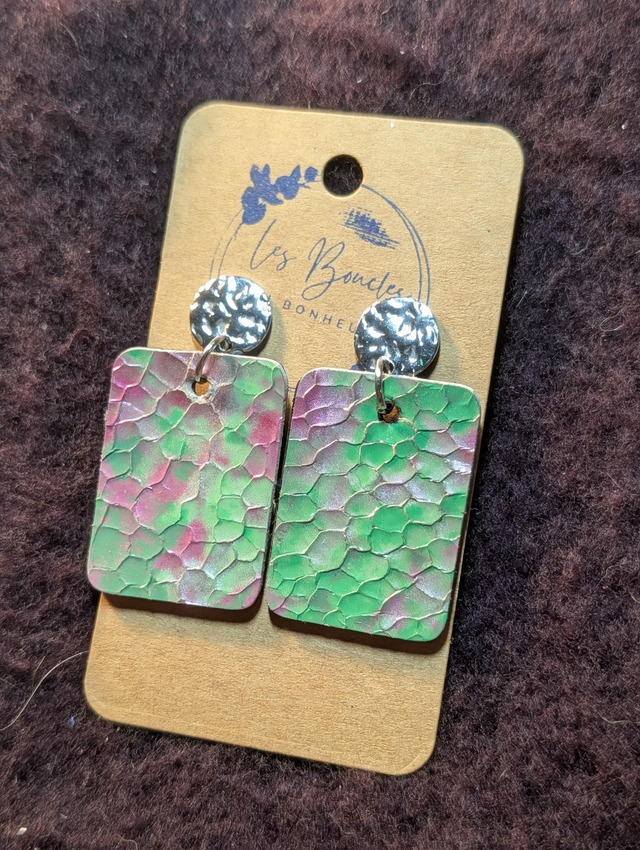 Boucles d'oreilles Perrine vert rose p013