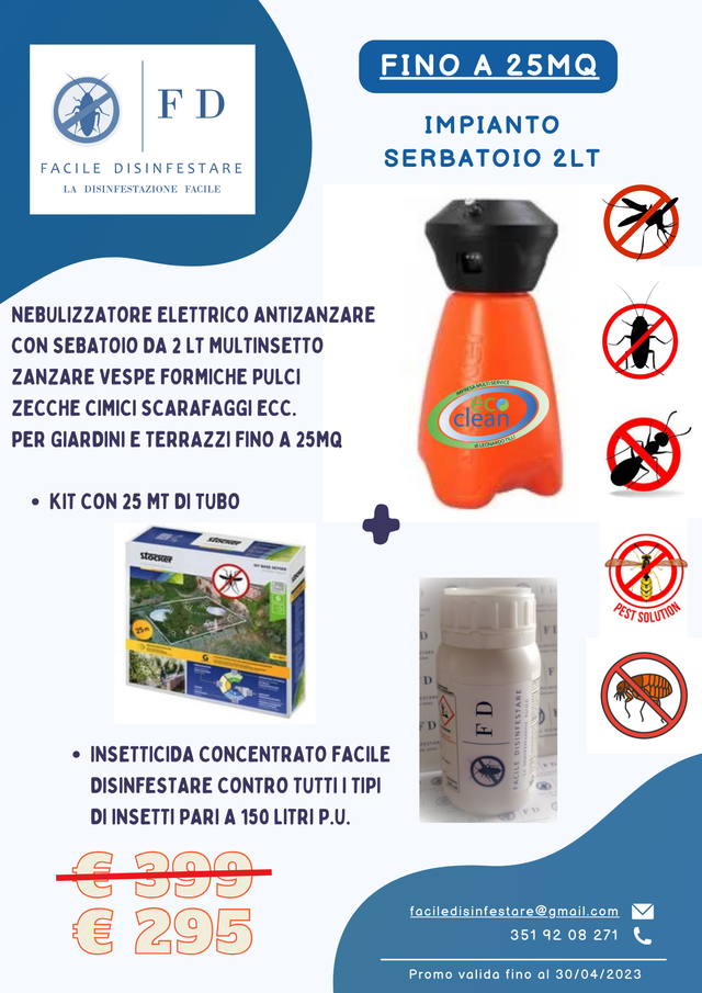 Impianto anti zanzare e insetti molesti fino a 40MQ