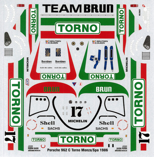 Brun Porsche 962 C Monza Spa 1986 1:24 Decal 