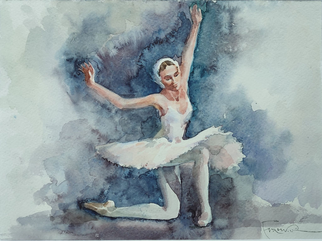 Baletnica, 28x35 (18x24 w świetle passe-partout) akwarela 2022
