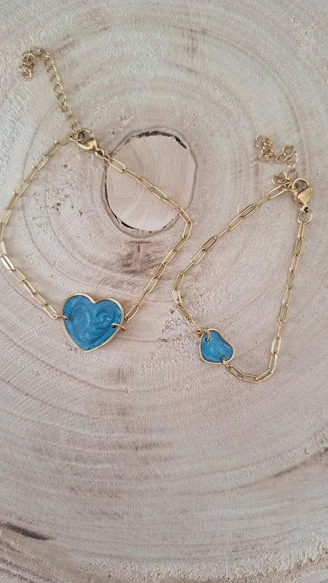 Duo Mère Fille bracelet cœur bleur