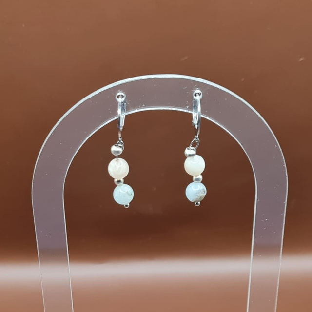 Boucles Aigue marine - pierre de lune