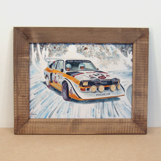Artimotor enmarcado 28x35 - 1986 Walter Rohrl Audi Quattro S1 4º rallye Montecarlo