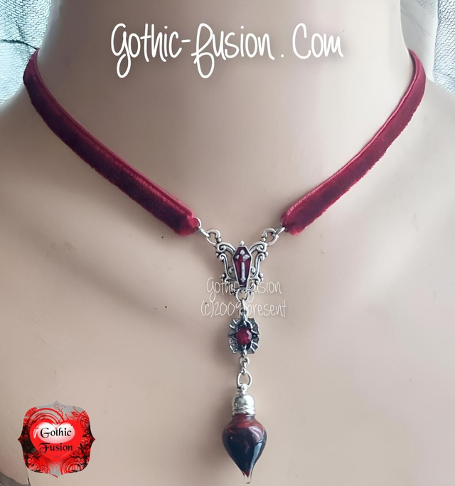 Vampire Blood Vial Red Velvet Choker Necklace 