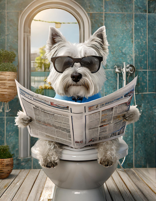 Westie on the Toilet Framed Canvas