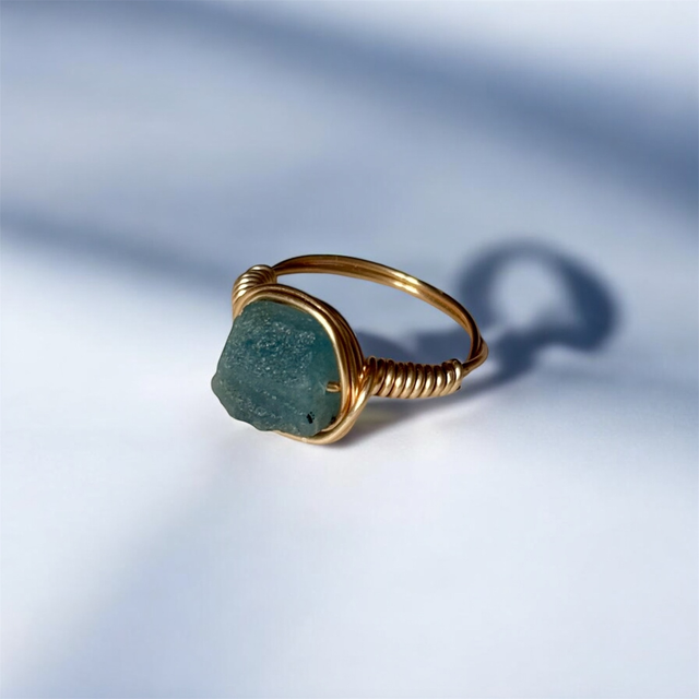 Pierścionek surowy akwamaryn rozmiar 13