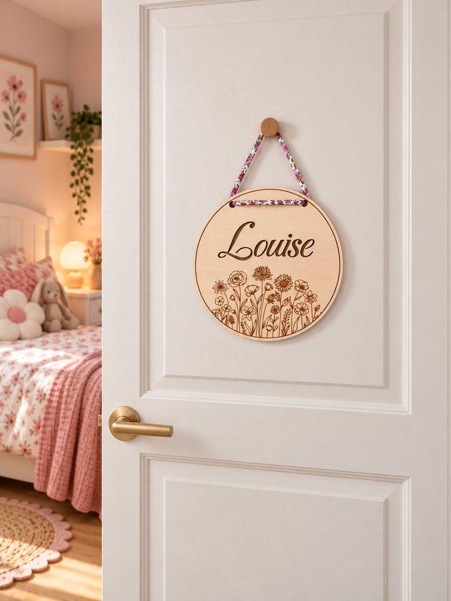Disque décoratif avec prénom fleurs prairie