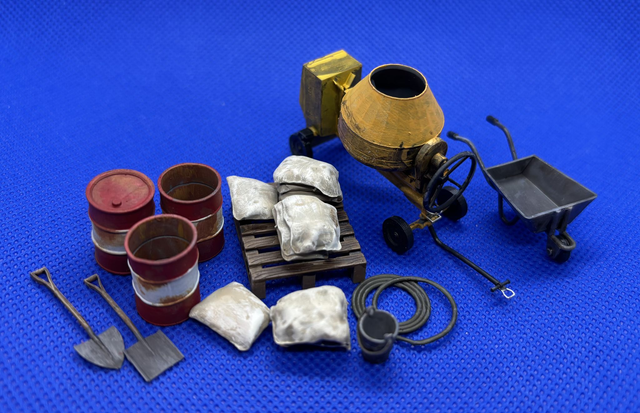 7mm / 0 gauge Cement Mixer Permanent Way Set - extended draw bar