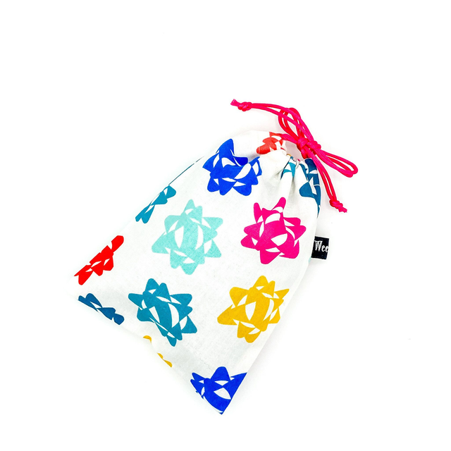 Reusable Cotton Fabric Gift Bag - Colourful Bows