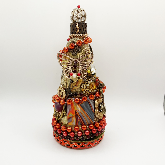 Medium Xmas Jewelled Christmas Tree Orange & Gold Unique Handmade Decoration
