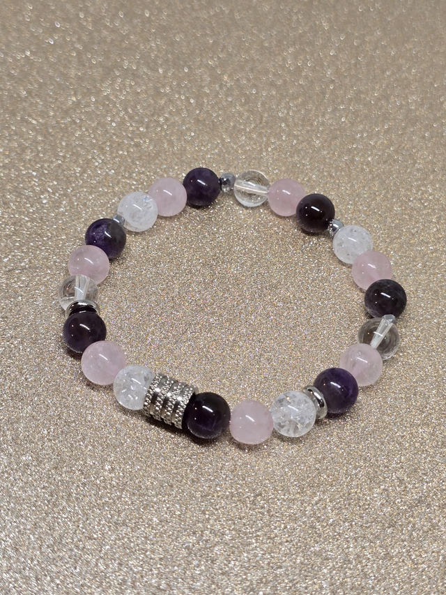 Bracelet Anti-stress : Quartz rose, Améthyste, Cristal de roche en 0,8 cm 