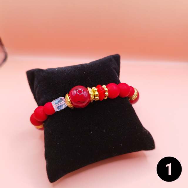 Bracelet de perles multicouche avec pendentif Rouge Femme