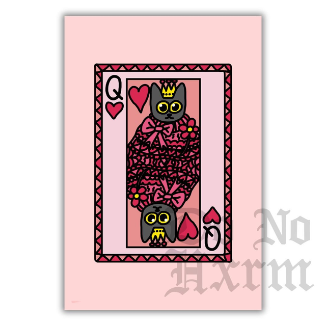 Queen Of Hearts Card Cat Art Print (6x4) 
