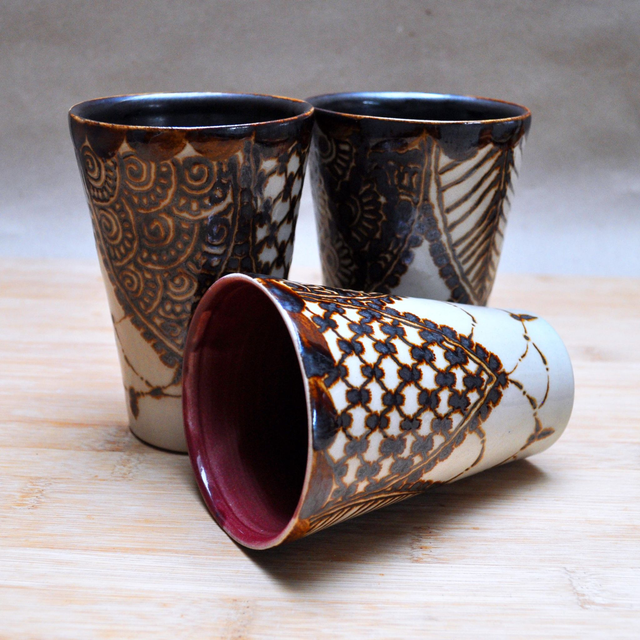 Elegant Stoneware Tumbler with Mandala Pattern