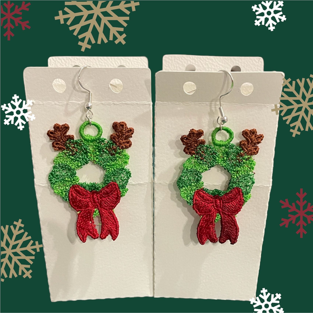 fichier broderie boucles d'oreilles en FSL couronne rennes de noël