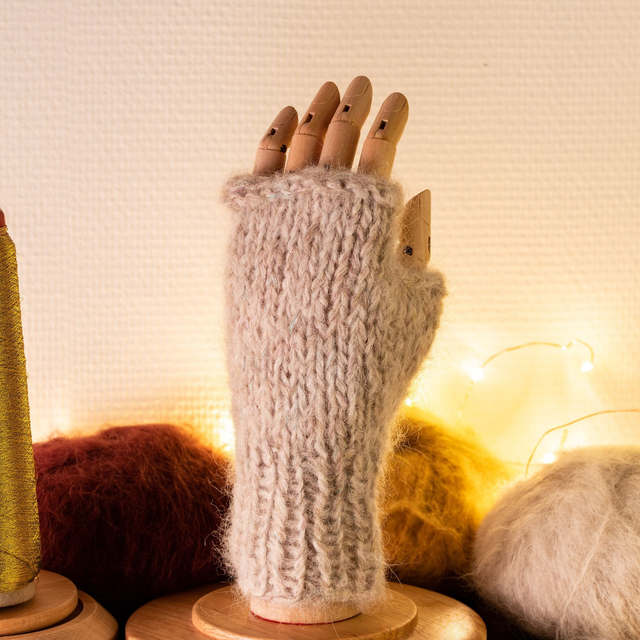 Mitaines Beige alpaga et mérinos et soie tricotées à la main en France