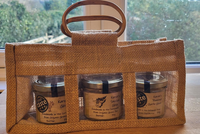 Jute gift bag and 3×75g jars 