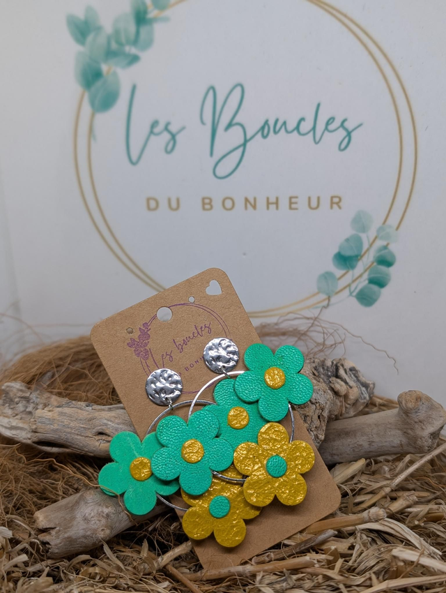 Créoles fleuries verte et jaune