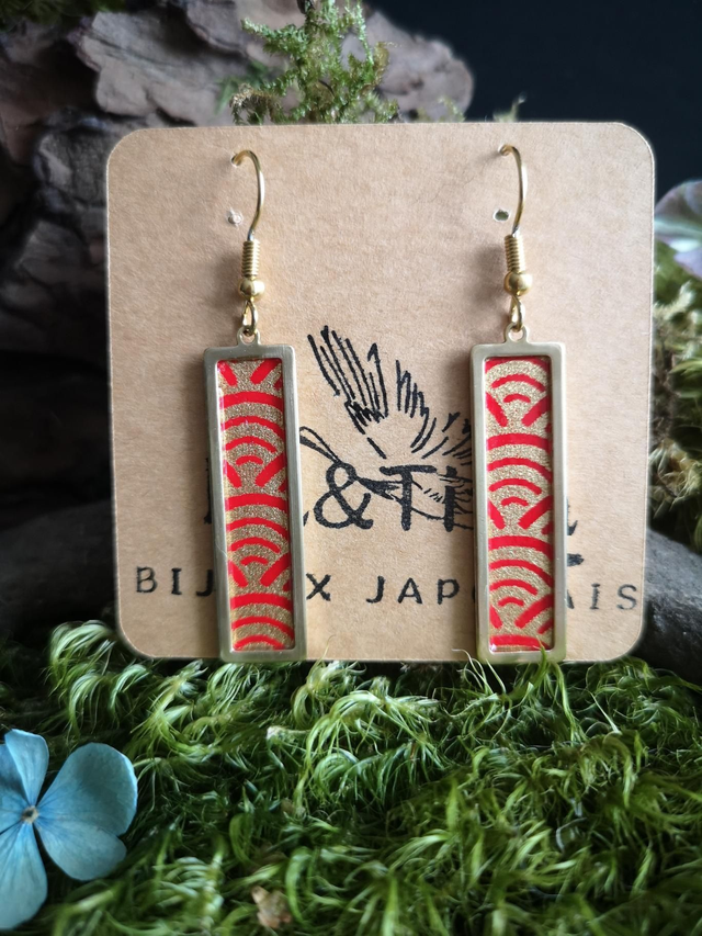 Boucles d'oreilles - crochets - papier washi - vague - rectangle - La&Titia