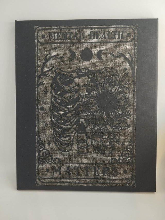 Toile noire 25x30 cm – Gravure « Santé mentale » style gothique 🖤🧠