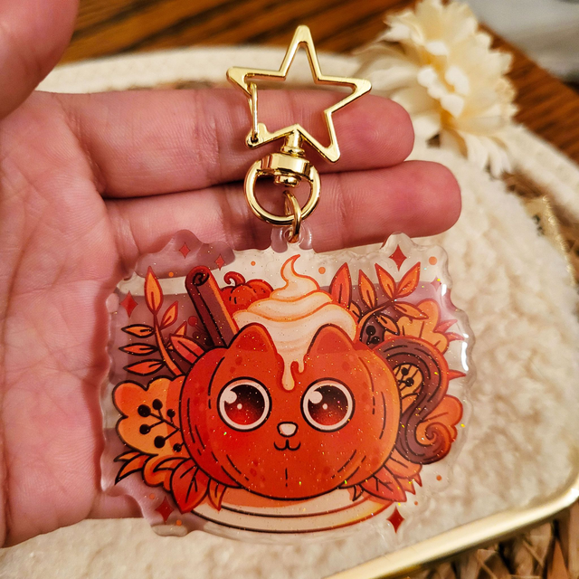 Porte clé pumpkin cat latte