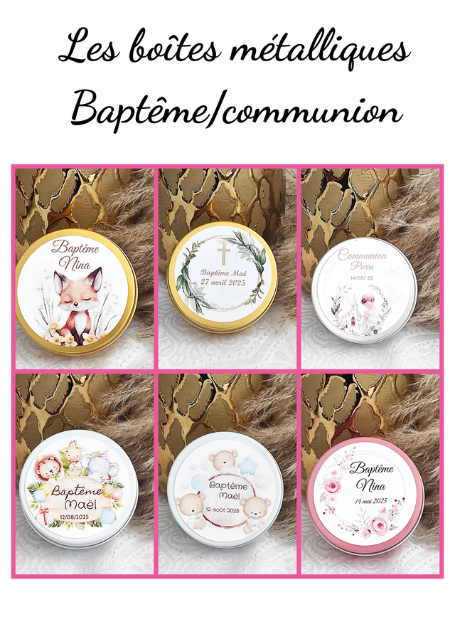 Bougie boîte métallique cadeau invités communion